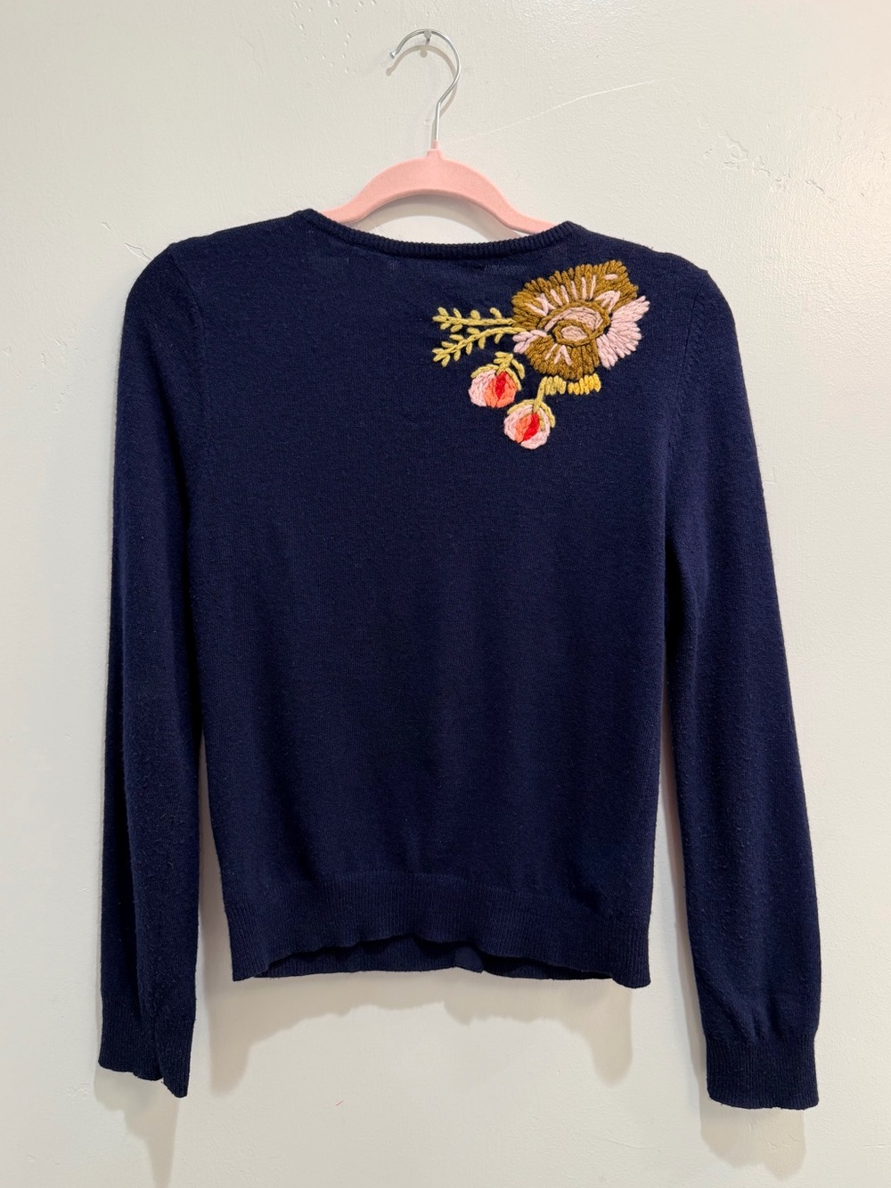 Anthropologie Anemone Bloom Embroidered Button Down Cardigan Blue Wool Twee Sz M - Picture 8 of 14